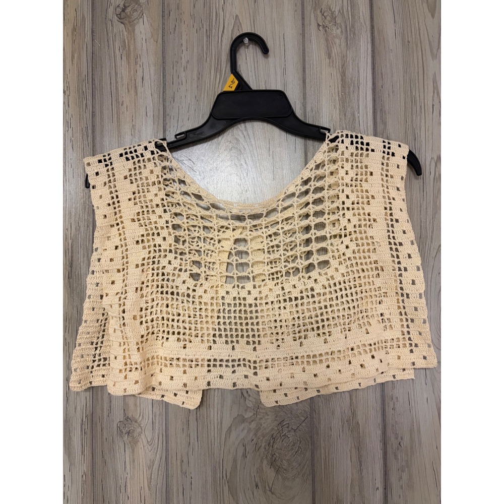 Vintage Handmade Crochet Shrug Cream Lace Pearl Button Bolero Cropped Vest